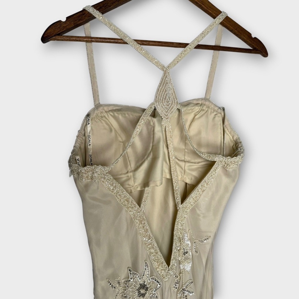 VTG Scala Silk Slip Dress Wedding Formal Beads Sequins Embroidery Ivory Sz Large - Picture 12 of 16